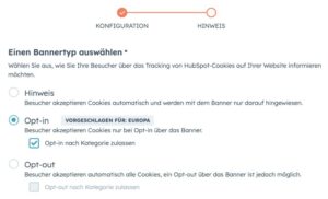 Select HubSpot cookie banner type