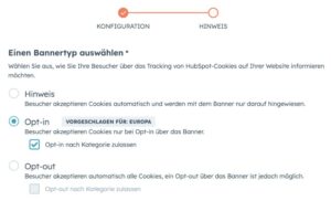 HubSpot Cookie Banner typ auswählen